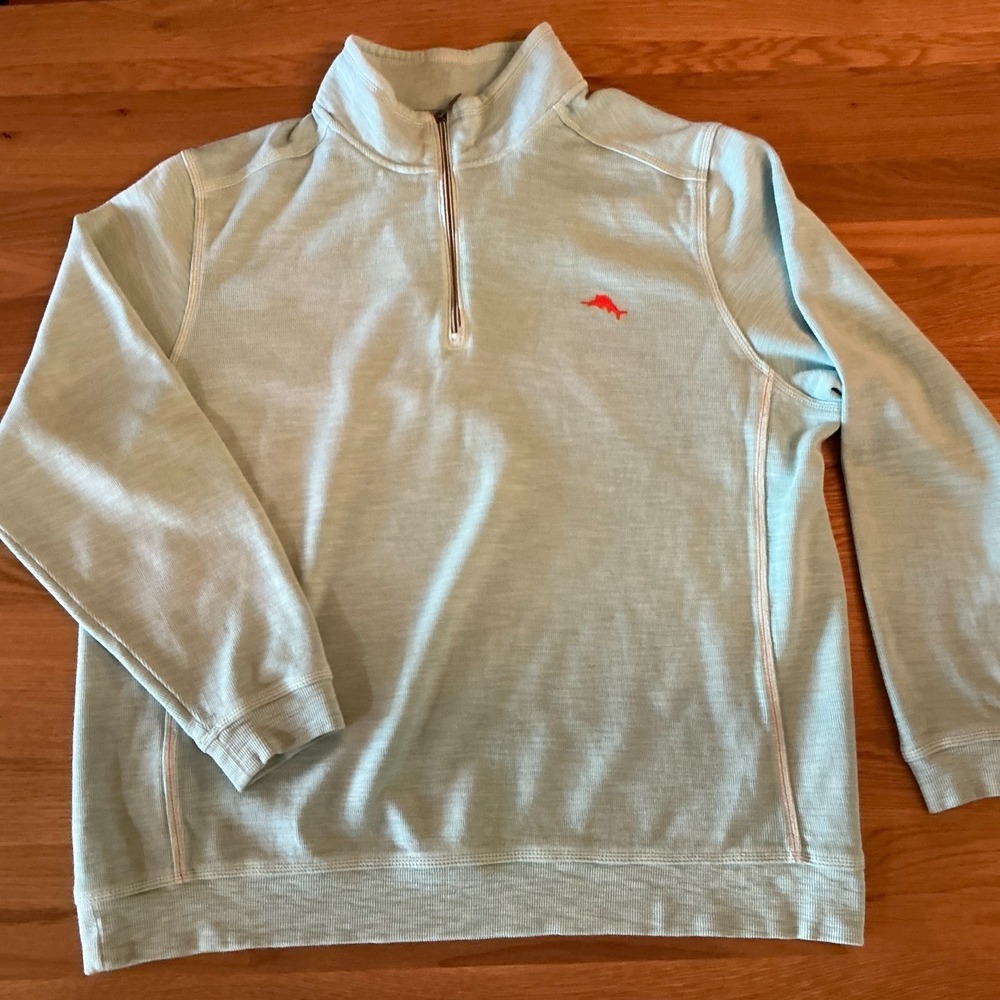 Tommy Bahama Mens Mint Green XXL Quarter Zip Pullover Sweatshirt Pima Cotton - Picture 1 of 7